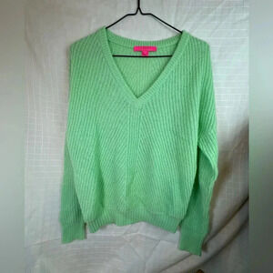 Womens Lilly Pulitzer Neon Green V Neck Oversized Sweater Size Xs-M Soft Stretch